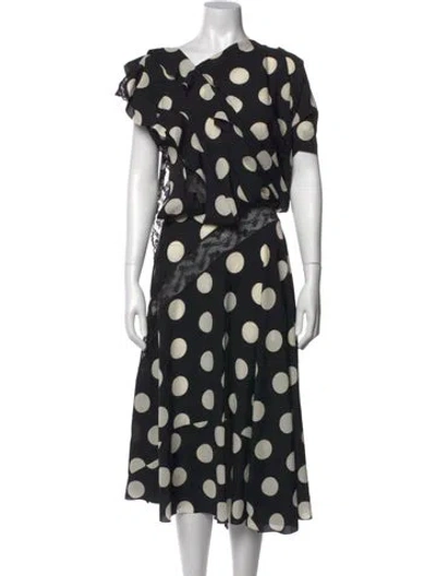 Pre-owned Junya Watanabe Polka Dot Print Midi Length Dress W/ Tags In Black