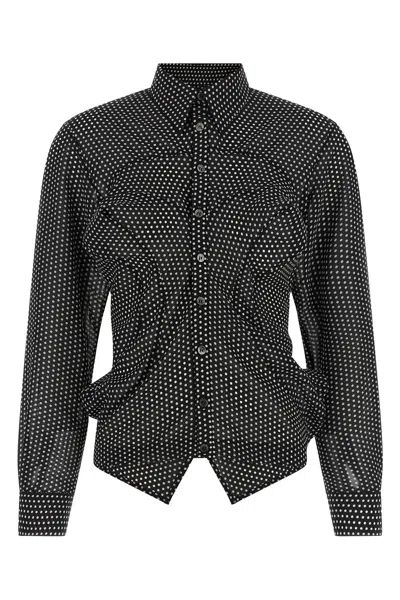 Junya Watanabe Polka-dot Asymmetric-hem Shirt In Black
