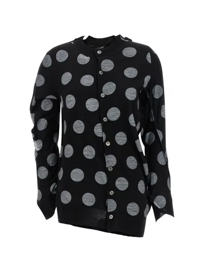 Junya Watanabe Polka-dot Asymmetric Cardigan In Black