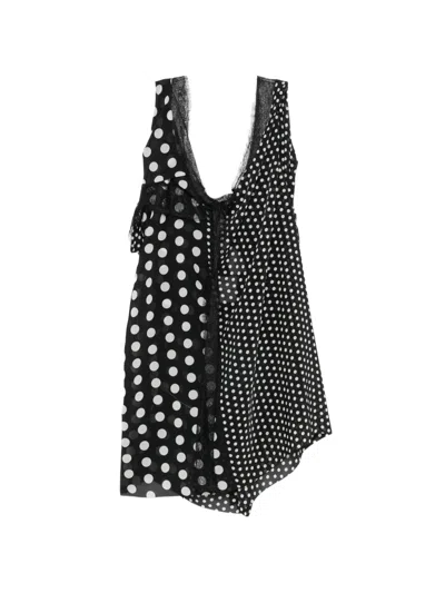Junya Watanabe Polka-dot Lace-trimmed Midi Dress In Black