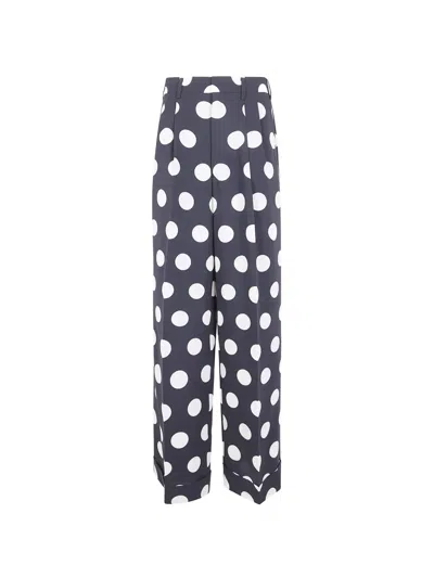 Junya Watanabe Polka Dot Pleated Wide Leg Trousers In Black