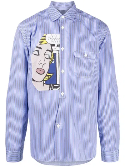 Junya Watanabe Gestreiftes Hemd Mit Pop-art-patch In Blue