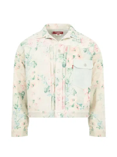 Junya Watanabe Printed Button-front Cropped Jacket In Beige