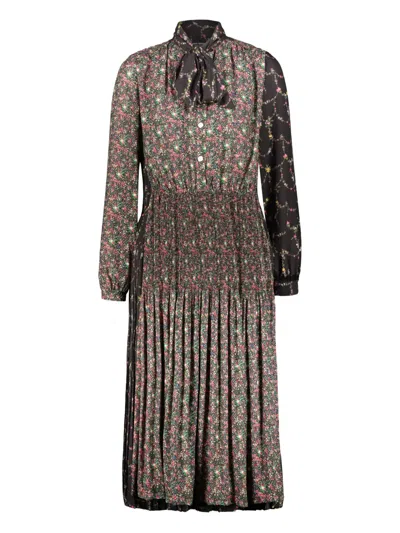 Junya Watanabe Printed Pleated Maxi Dress In Black