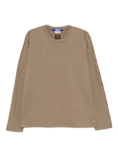 Junya Watanabe Printed-sleeve T-shirt In Brown