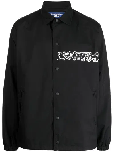 Junya Watanabe Printed Sleeves Shirt Jacket In Schwarz