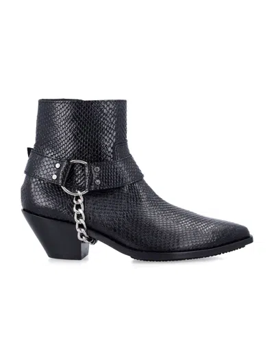 Junya Watanabe Python-effect Leather Western Ankle Boots With Chain In Gray