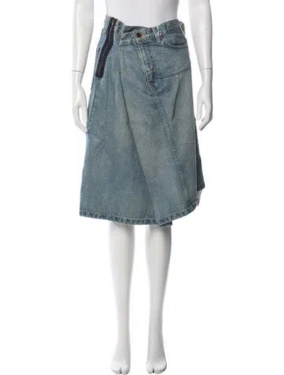 Pre-owned Junya Watanabe Raw-edge Trim Midi Length Skirt In Blue