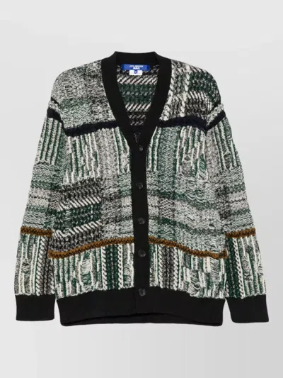Junya Watanabe Ribbed V-neck Wool-blend Cardigan In Black