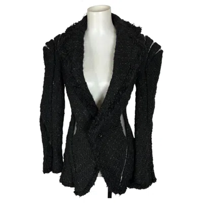 Pre-owned Junya Watanabe Runway Aw 2001 Black Wool Boucle And Pvc Panel Jacket Size S