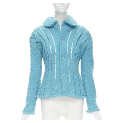 Pre-owned Junya Watanabe Runway  2001 Teal Blue Boucle Tweed Pvc Trimmed Space Age Jacket S In Green