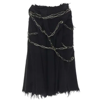 Pre-owned Junya Watanabe Runway  2003 Black Boiled Wool Frayed Punk Chain Midi Skirt S