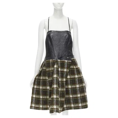 Pre-owned Junya Watanabe Runway  2005 Black Lacquered Bust Green Tweed Cocktail Dress M