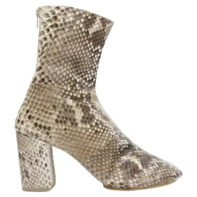 Pre-owned Junya Watanabe Scaled Animal Print Leather Round Toe Boots M In Brown