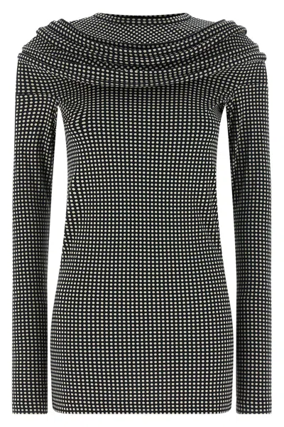 Junya Watanabe Long Sleeve Dress Draped Neckline Dots In Black