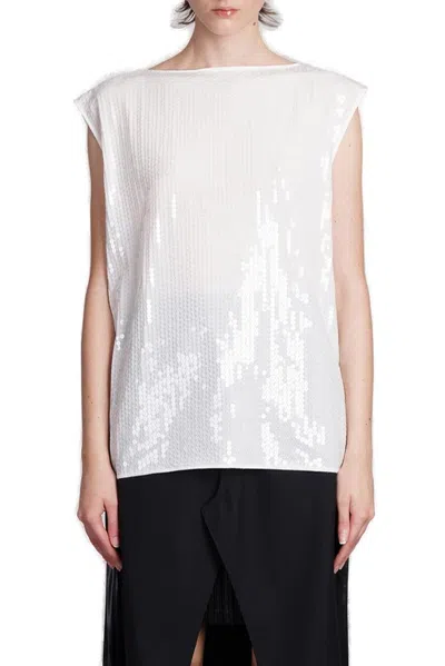 Junya Watanabe Sequin Embellished Cape Sleeved Top In White