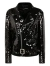 Junya Watanabe Waist Belted Metallic Sequin Zipper Jacket In Black
