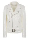 Junya Watanabe Waist Belted Sequin Embellished Lapel Jacket In Weiss