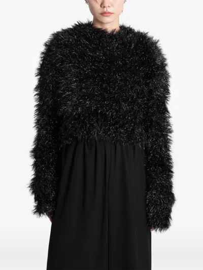 Junya Watanabe Shaggy Cropped Sweater In Black