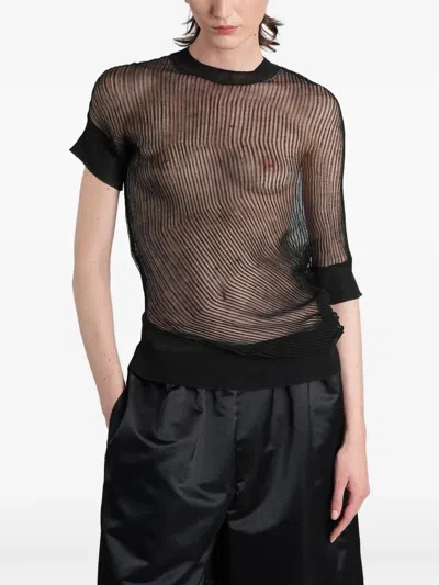Junya Watanabe Sheer-knit Asymmetric T-shirt In Black