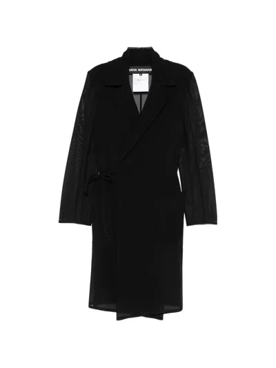 Junya Watanabe Wrap Jacket Mesh Panels Notched Lapels Pockets In Black