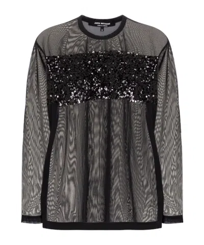 Junya Watanabe Shimmer Net Top In Black