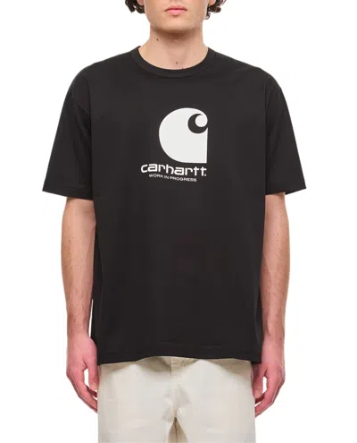 Junya Watanabe Short Sleeve Crewneck T-shirt With Bold Frontal Print In Black