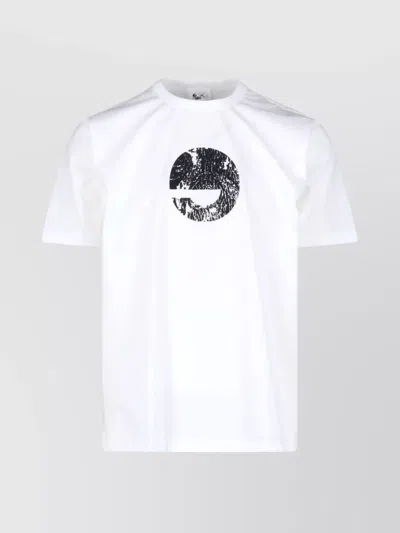 Junya Watanabe Short Sleeves Graphic Print Round Neck In White