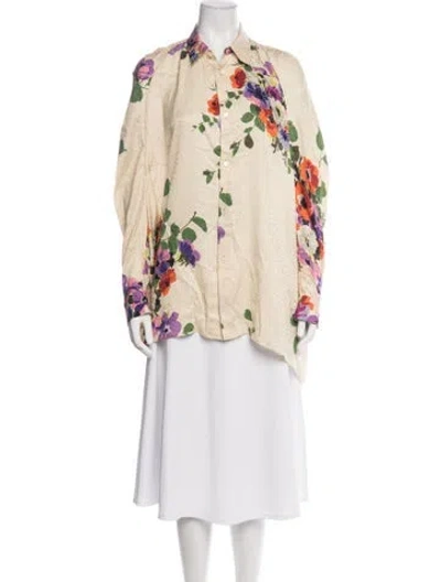 Pre-owned Junya Watanabe Silk Floral Print Top In Neutrals