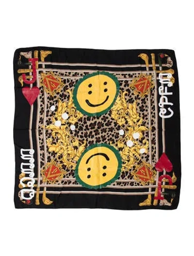 Pre-owned Junya Watanabe Silk Graphic Print Scarf In Black