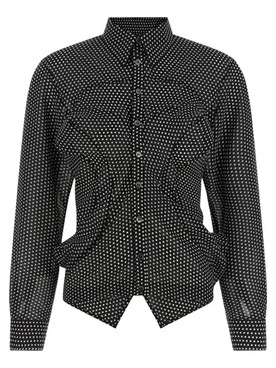 Junya Watanabe Silk-effect Polka Dot Shirt With Asymmetric Hem In Multi