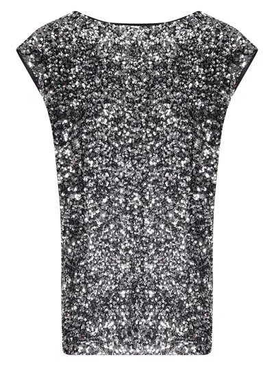 JUNYA WATANABE SILVER SEQUINED OVERSIZED TOP WITH ROUND NECKLINE