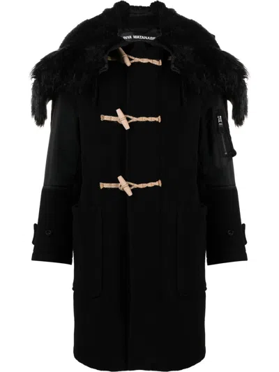 Junya Watanabe Single-breasted Hooded Coat In Black