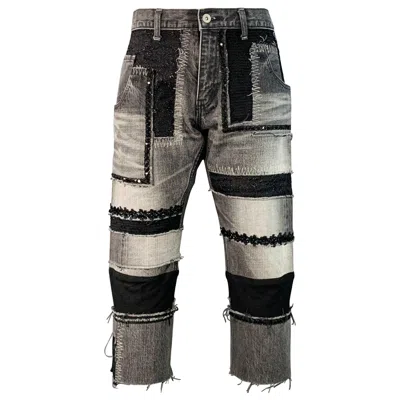 Pre-owned Junya Watanabe Size M Black Grey Selvedge Denim Patchwork Distressed Jeans In Gray