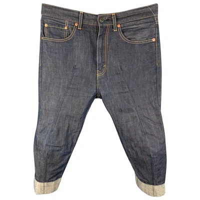 Pre-owned Junya Watanabe Size Xs Indigo Contrast Stitch Cotton / Linen Cropped Jeans In Blue