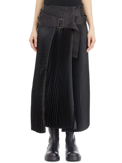 Junya Watanabe Pleated Belted Maxi Skirt In Black