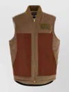 Junya Watanabe Sleeveless Jacket With Patch Pockets And Contrast Panels In Brown
