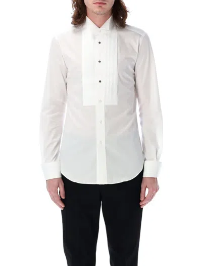 Junya Watanabe Smocking Shirt With Pleated Front And Structured Collar In White