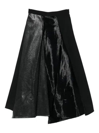 Junya Watanabe Snakeskin-velvet Panel Skirt In Black