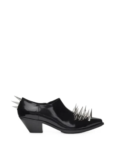 Junya Watanabe Studded Patent-leather Ankle Boots In Black
