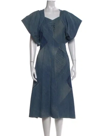Pre-owned Junya Watanabe Square Neckline Midi Length Dress In Blue