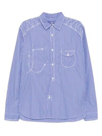 Junya Watanabe Bengal Stripe Cotton Shirt In Blue