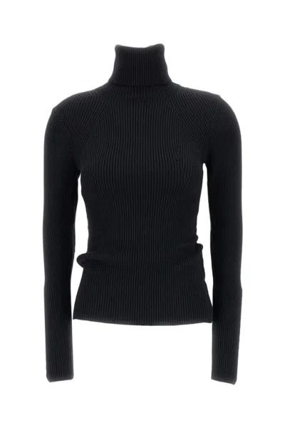 Junya Watanabe Stretch Wool High-neck Sweater With Unique Back Slit In Blue