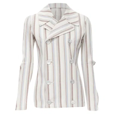 Pre-owned Junya Watanabe Stripe Cotton Cut Out Sleeve Jacket In Beige