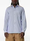 Junya Watanabe Stripe-pattern Panelled Shirt In Blue