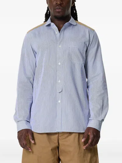 Junya Watanabe Stripe-pattern Panelled Shirt In Blue