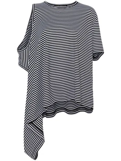 Junya Watanabe Striped Off-shoulder T-shirt In Black