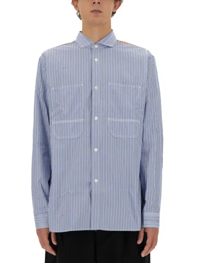 Junya Watanabe Striped Front And Plaid Back Cotton Shirt In Multi