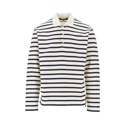 Junya Watanabe Striped Interlock Jersey Polo Shirt In Multi