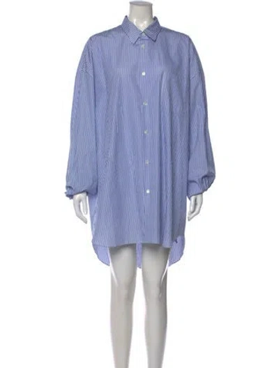 Pre-owned Junya Watanabe Striped Long Sleeve Button-up Top In Blue